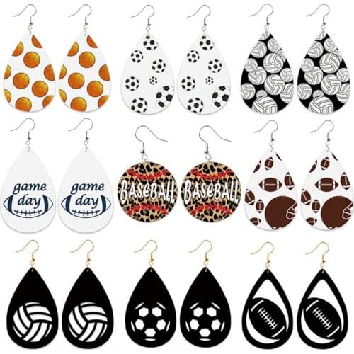 Football Leather Earrings for Women Basketball Volleyball Leopard Baseball Football Teardrop Earrings Fashion Jewelry Gifts