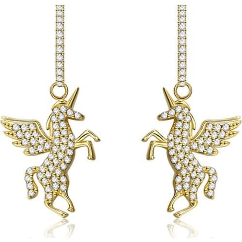 SILVERHOO S925 Sterling Silver Earrings For Women Unicorn Modelling Drop Earring Hot Selling Cute Fine Jewelry Anniversary Gift