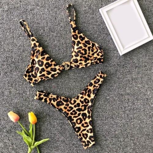 Women Sexy Brazilian Micro Bikini Set Neon Snakeskin Leoaprd Print Swimsuit Push Up Underwire High Cut Bathing Suit