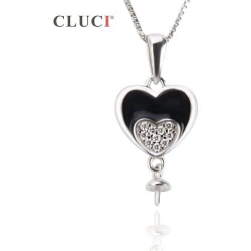 CLUCI 925 Sterling Silver Double Heart Shape Charm Necklace Pendant Jewelry For Female ,can stick pearl on SP265SB
