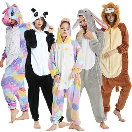 Winter Flannel Kigurumi Unicorn Pajamas for Kids and Adult unicornio Sleepwear Pyjamas Baby Boys Girls Panda Cosplay Costumes