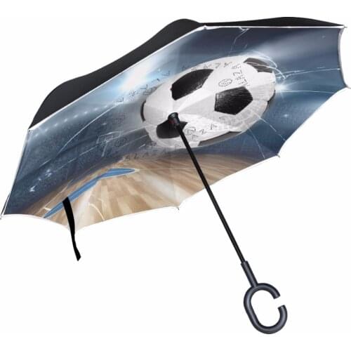 Soccer Reverse Umbrella Double Layer Pongee Fabric Adults Umbrellas C-Hook Handle Car Umbrella Windproof Waterproof Useful