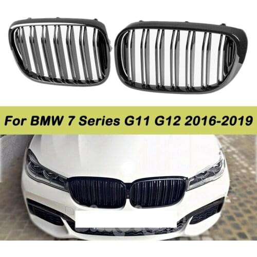 1Pair Car Front Bumper Glossy Gloss Black M Double Front Kidney Grill Grille Fit For BMW 7 Series G11 G12 2016 2017 2018 2019