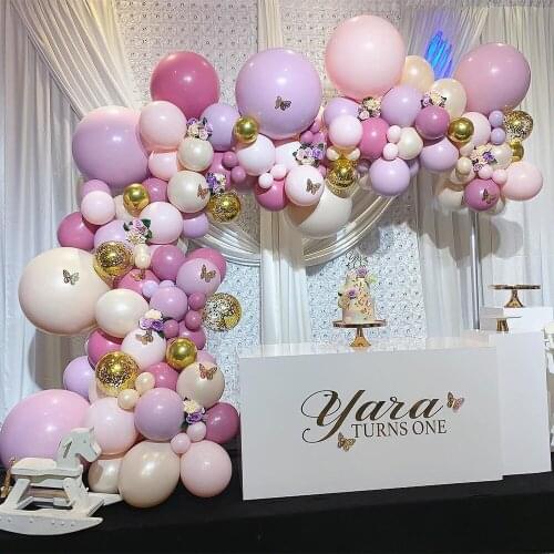 119Pcs Pink Purple Balloons Garland 3D Gold Butterflies Pastel Macaron Balloon Arch for Baby Shower Girls Birthday Party Decor