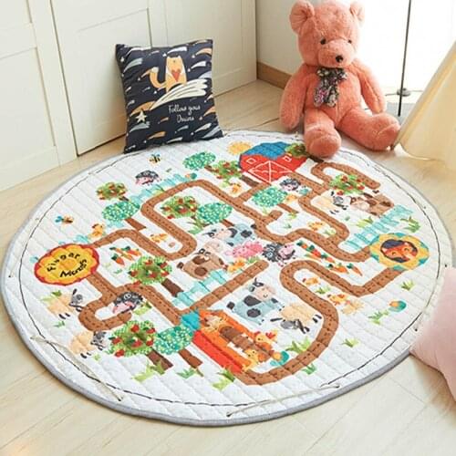 150CM Kids Play Mats Cartoon Rabbit Bear Animals Playmat Child Crawling Floor Rugs Toys Foldable Storage Bags For Kids Room Mats