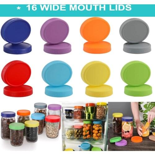 16Pcs Wide Mouth Lids for Ball, Kerr and More - Food Grade Colored Plastic Storage Caps for Mason Canning Jars 86 mm