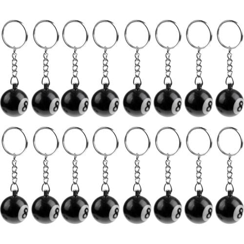 16 Pcs Eight (8) Ball Key Chains / Billiards Pool Key Chain 25mm