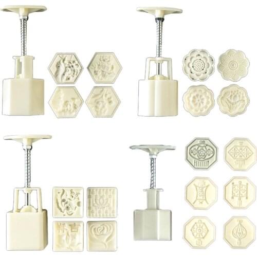 50g Mooncake Barrel Mold with 4/6 Flower Stamps Hand Press Moon Cake Pastry Mould DIY Bakeware