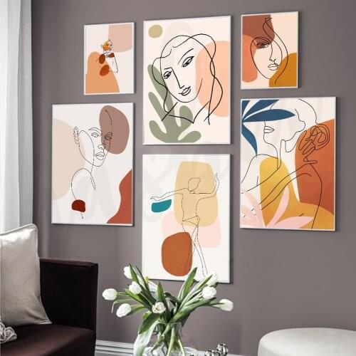 Abstract Woman Body Art Line Drawing Posters Boho Geometry and Leaves Minimalist Wall Canvas Print Painting Decorative Pictures