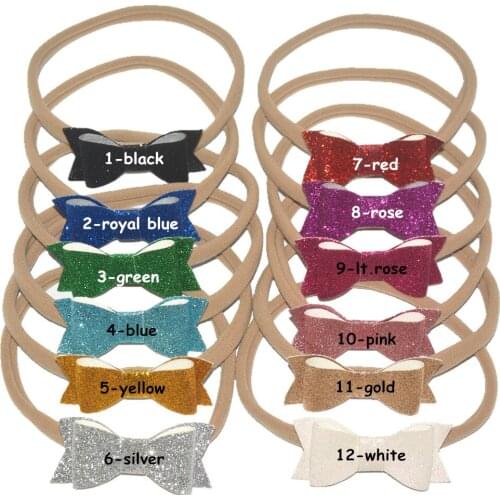 10pcs/lot ,7cm glitter hair bows with nylon elastic hairband for girls headbands hair accessories