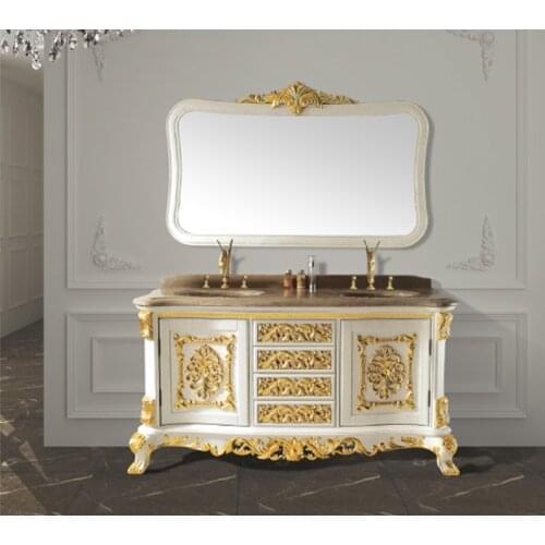 White solid wood antique bathroom cabinet with mirror and classic bathroom vanity bathroom furniture