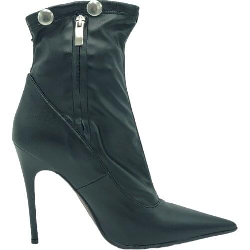 Ankle boots black leather stiletto high heels sexy fashion dark 37