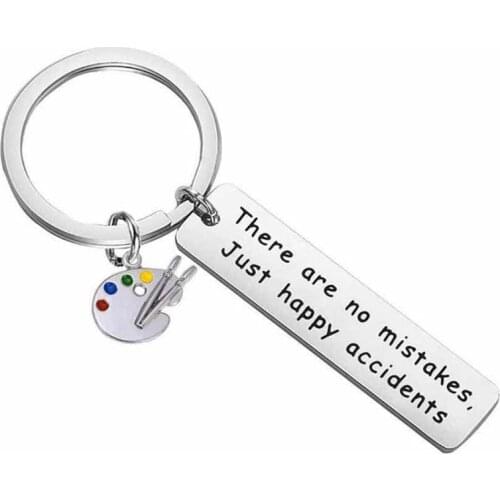 There Are No Mistakes Just Happy Accidents Inspirational Key Chain Painter Artist Gift Paint Palette Keychain Bob Ross Gift