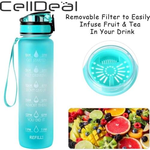 1L Tritan Material Water Bottle with Time Marker Leakproof Portable Reusable Cup for Outdoor Sports Fitness Direct Drinking