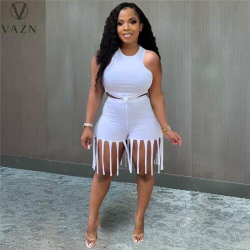 VAZN 2021 Hot Tassel Energy Young Sexy Soft Daily Simple Women 2 Piece Set Gym Clothing Fitness Suit Women Active Wear