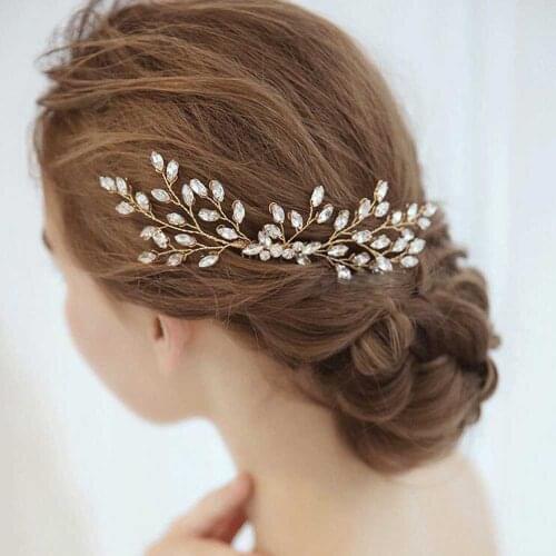 Bride Wedding Gold Rhinestones Hair Comb Hair Accessories with Crystal Bridal Side Combs Headpiece for Women