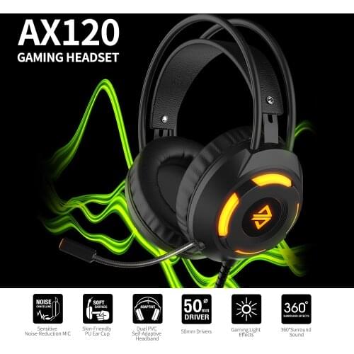KINGSTAR 7.1 Surround Gaming Headset HiFi Stereo Sound Headphone with Microphone LED Light for PC Gamer USB Wired Earphones