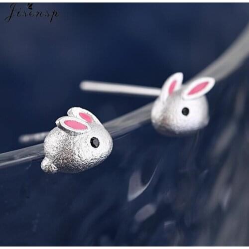 Jisensp Fashion Cute Bunny Rabbit Stud Earrings for Women Kids Korean Style Animal Earrings Gifts Statement Jewelry Bijoux