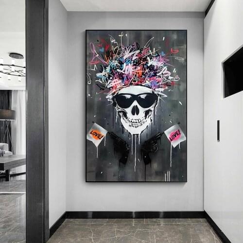 Skull Graffiti Art Canvas Posters Wall Painting Prints Decoration Picture for Living Room Home CuadrosBedroom Decor Pictures