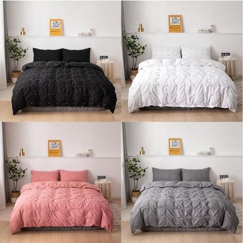 White Gray Comforter Bedding Set Solid Bed Covers Pinch Pleated Art Work Single Size Queen Size 3 With pillowcase without sheet