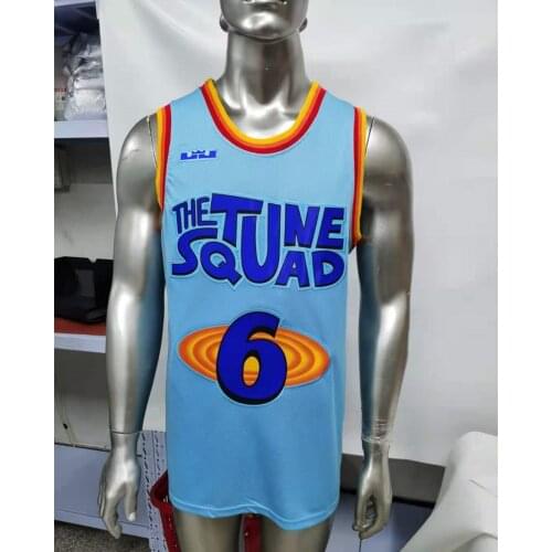 Costume Space Jam Jerseys KING JAMES 6# Movie Tune Squad Basketball Jersey Sports Air Slam Dunk Set Blue And White