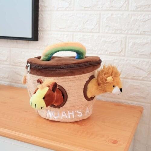 Creative Plush Animals Sound Toys With Carrier Four Stuffed Toys Elephant Lion Dog Horse Plush Doll Baby Kids Birthday Xmas Gift