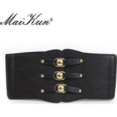 MaiKun Wide Belts for Women Luxury Brand Leather Women Belt Elastic Female Belt for Dress
