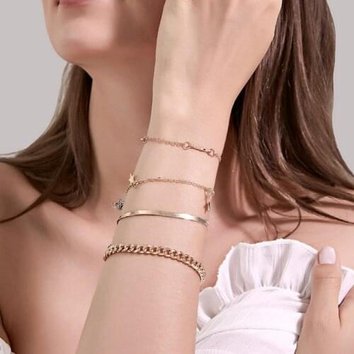 Meetvii 4pcs/set Star Simple Gold Color Metal Bracelet Set for Women Punk Vintage Bracelets Bangles Jewelry Gift