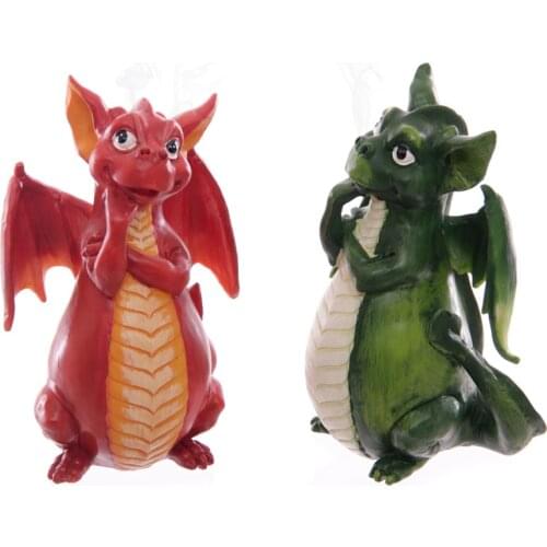 Mythical Fire Breathing Dragon Incense Holder Burner Combo Statue for Sticks or Cones with Decorative Display Stand of Flames