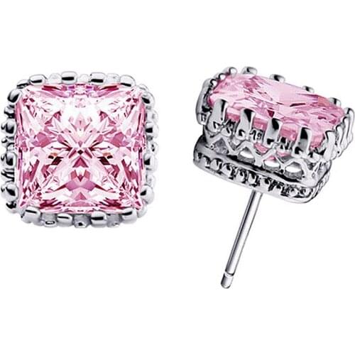 Cute No Allergy 6mm White Stone Pink Kunzite Sterling Silver Stud Earrings QED009