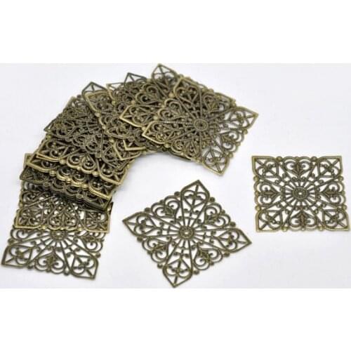 30/50 PCs Fashion Iron Based Alloy Embellishments Square Gold Color Filigree Jewelry DIY Findings Charms 40mm x 40mm