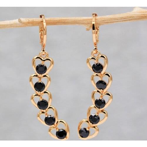 Trendy Gold Dangle Drop Heart Earrings Red Black Cubic Zirconia Stone For Women Girls Fashion Jewelry Accessories Wedding Gift