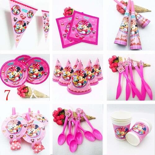 Minnie Mouse Girls Kids Birthday Party Decoration Set Mickey Party Supplies Straw Cup Plate Fork Baby Birthday Party Pack