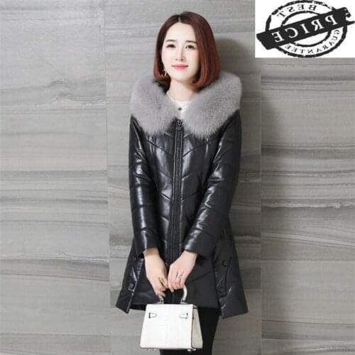Genuine Leather Jacket Women Natural Sheepskin Coats Female Leather Down Parka Real Fox Fur Plus Size aXL Jackets LWL1262