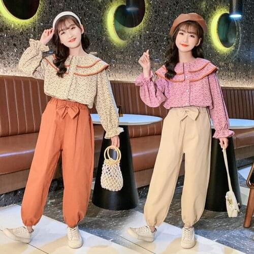 Girls Two-piece Clothes 2021 New Kids Clothing for Girls Ruffles Flowers Long Sleeve Shirt + Trousers Outfit Set Clothes 8 To 12