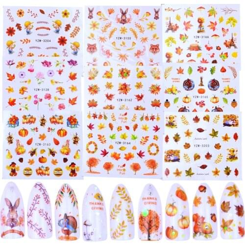 1 Sheet Autumn Style Yellow Maple Leaf Labels Sticker Water Transfer Nail Art Stickers Nail Decals Wraps Decorations