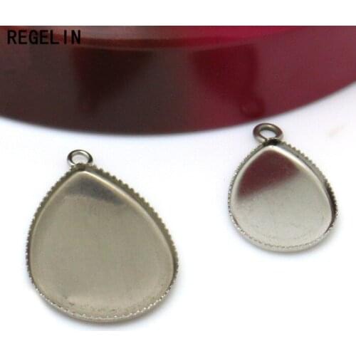 REGELIN Stainless Steel Pendant Blank Jewelry with Water Dorp Tray 10pcs for 13*18mm 18*25mm Cameo Cabochons