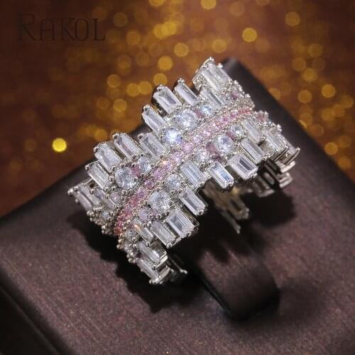 RAKOL Luxury Irregularity Shape Love Ring for Women Micro Paved Round Square Cubic Zirconia Wedding Engage Trendy Jewelry