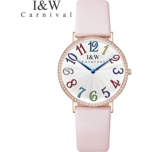 Carnival Luxury Brand Watch Women Swiss Import Quartz Movement Womens Watches Waterproof Genuine Leather reloj hombre C3002G-6