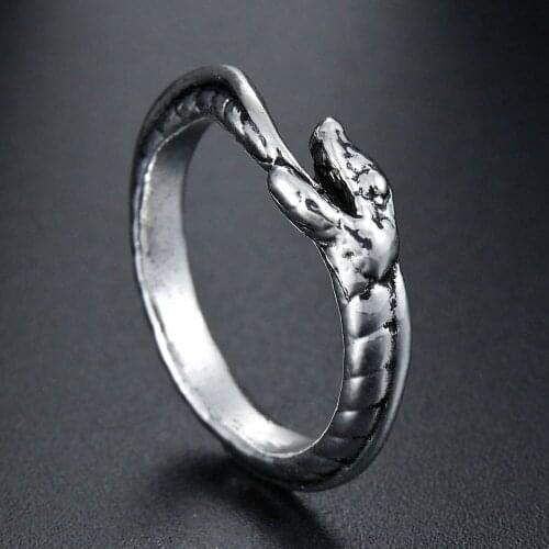 Silvery Personality Gothic Hip Hop Exaggerated Animal Snake Rings Opening Adjustable Ring for Women Men Jewelry Party Xmas Gift
