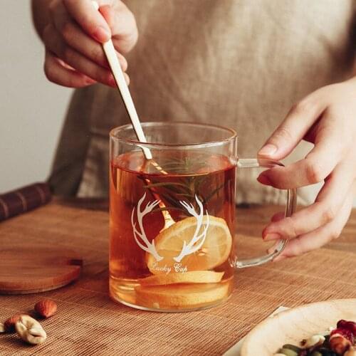 Glass Cup with Spoon Cover Milk Coffee Tea Mark Cup with Cover Spoon Teacup Household Water Cup Female Simple