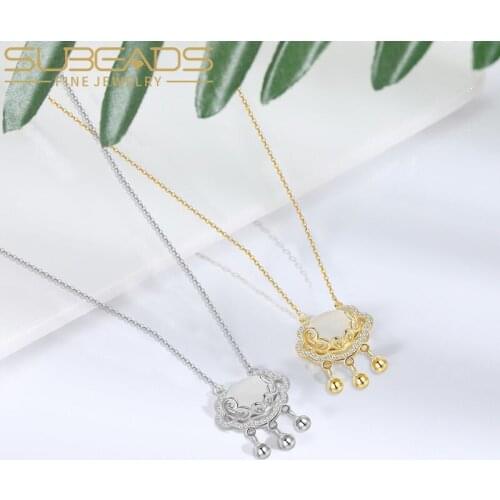 Subeads Jade Longevity Lock Pendant Necklace Beads Tassel Choker for Women Fashion Gold Silver Color Chain Necklace Jewelry Gift