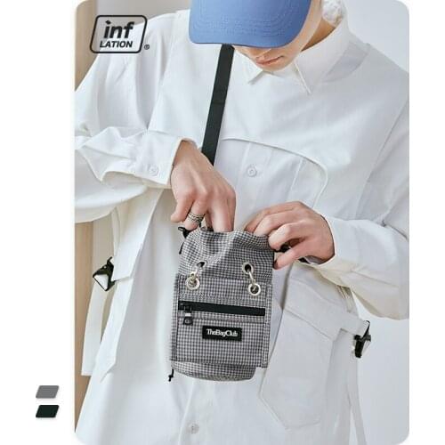 INFLATION Men Vintage Plaid Crossbody Bag Streetwear 2021 Trendy Harajuku Bucket Bag Men Fashion Waist Bag 397AI2020