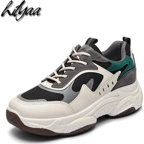 2020 Spring Autumn Woman Sneakers High Quality PU Mesh Female Platform Shoes Trainers Fashion Dad Shoes Green Sneakers Women