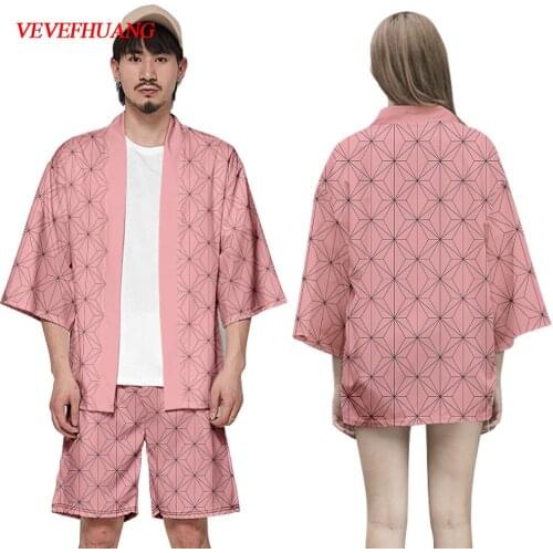 VEVEFHUANG Anime Demon Slayer Kimetsu No Yaiba Tanjiro Kamado Cosplay Costume Men Kimono Plus Size Set Jackets Halloween Party