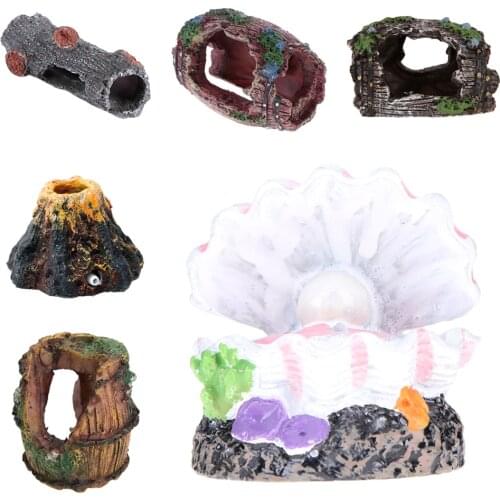 Aquarium Volcano Shape & Air Bubble Stone Oxygen Pump Fish Tank Ornament Resin Broken Barrel Cave Hollow Tunnel Aquarium Decor