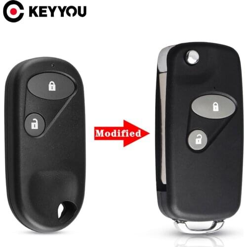 KEYYOU Replacement Modified For Honda Accord CRV S2000 Civic ODYSSEY Fob 2 Buttons HON66 / Right Blade Car Key Shell Flip Case