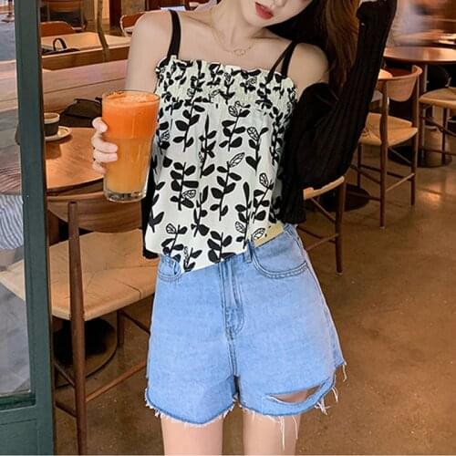 2021 Summer Casual Floral Camis Blouse and Tops Women Elegant Sleeveless Shirts Korean Style High Street 2k Crop Top Female Chic