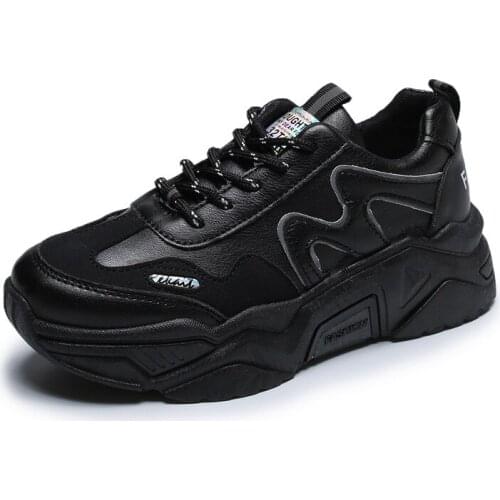 New Black Nice New Color Matching Thick-soled Student Lace Running Shoes Ladies Casual Sports Shoes