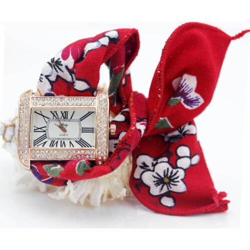 Shsby square Ladies flower cloth wristwatch fashion women dress watch high quality fabric watch sweet girls Bracelet watch